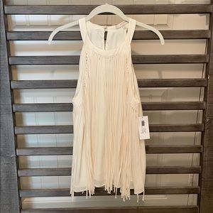 (NWT) Lavender Brown White Silk Fringe Top